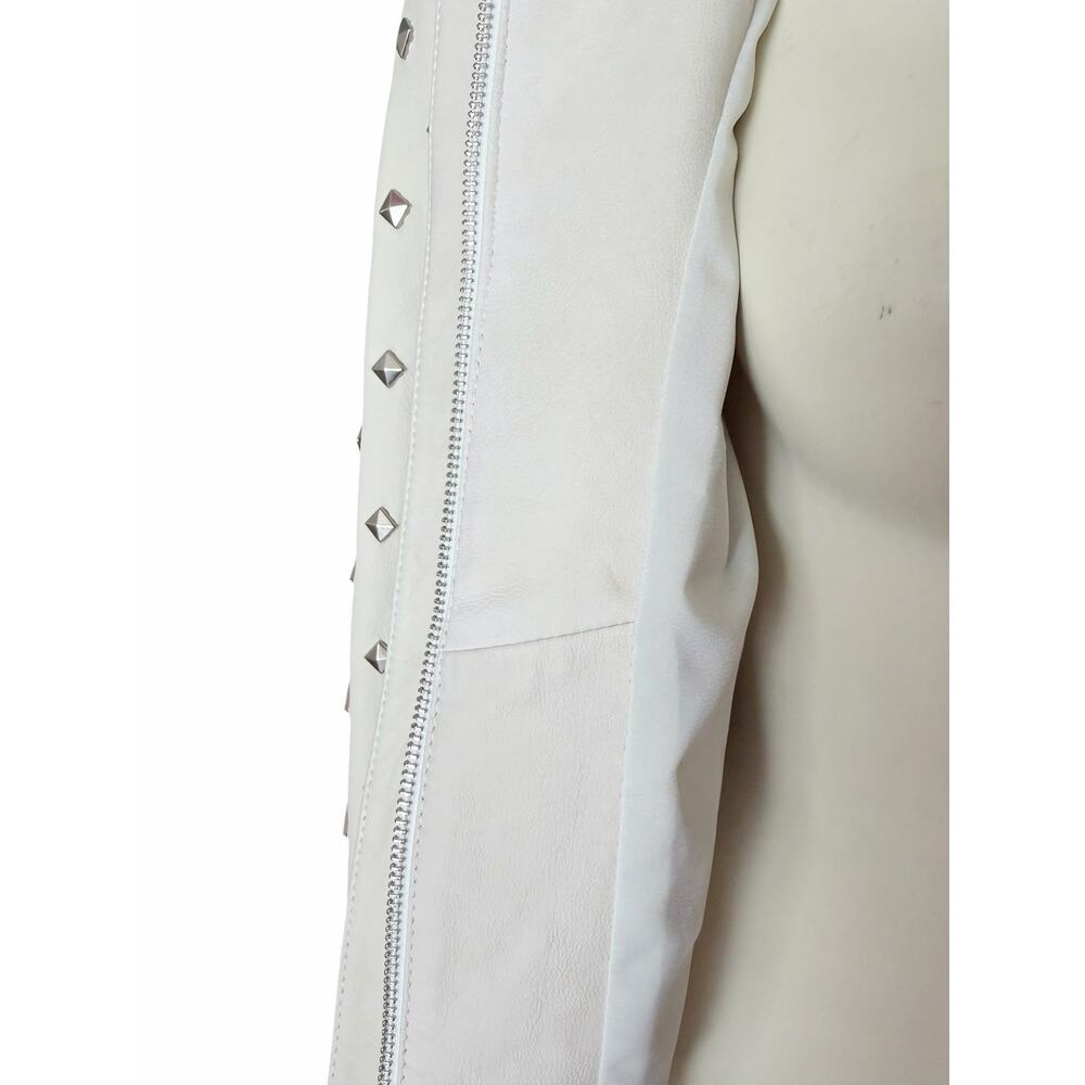 Diane Von Furstenberg Kate Leather Studded Cream Silver Jacket Sz 2 - Picture 13 of 16